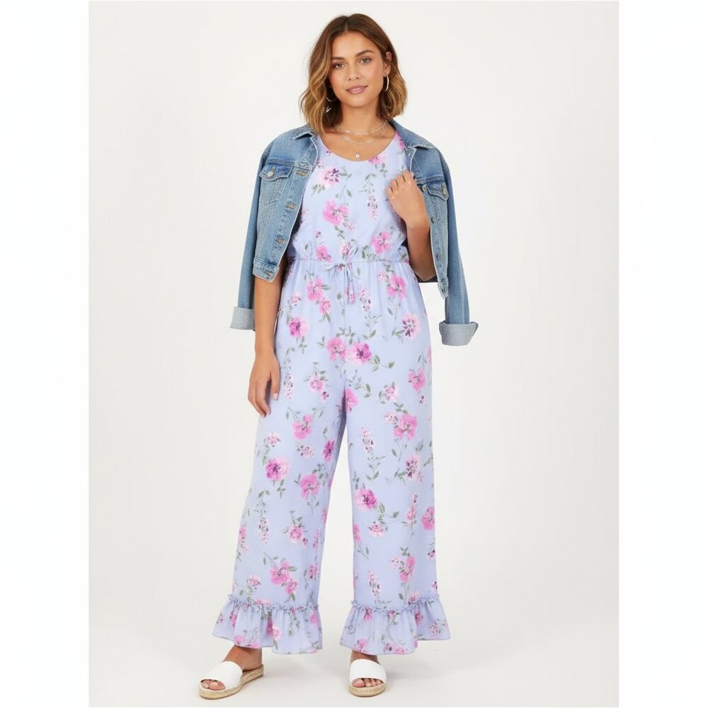 *Beautees Blue and Pink Floral Sleeveless Jumpsuit NWT